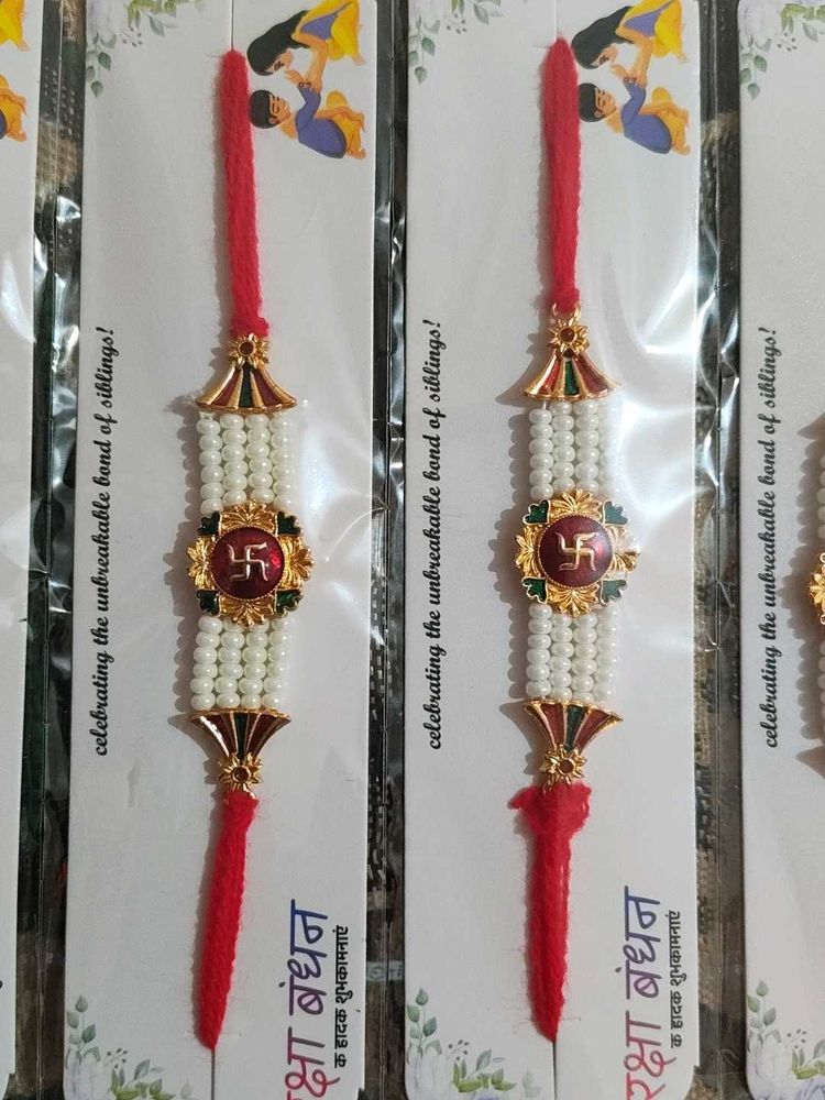 Swastik Rakhi With White Pearls💗