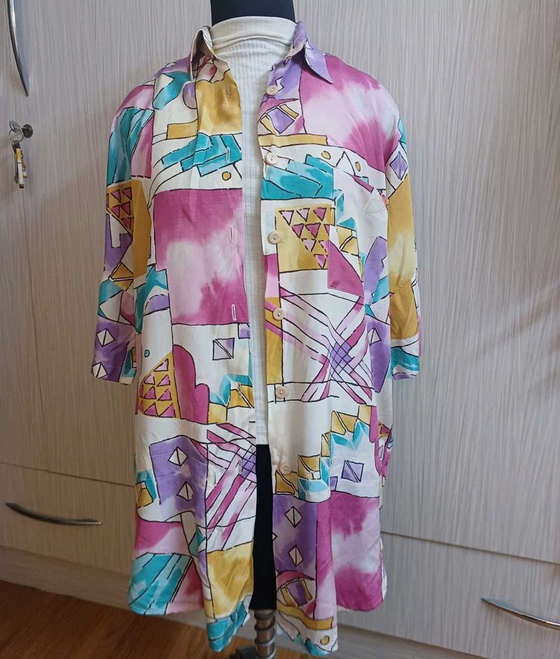 Abstract Print Oversized Shirt/Shirt Dress