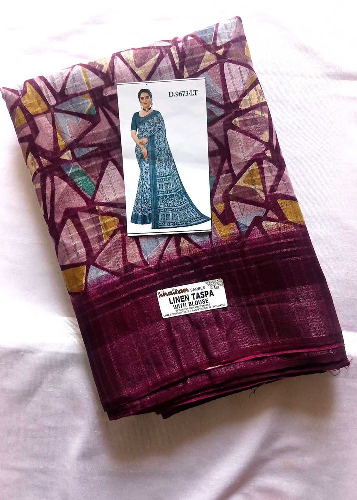 New Premium Quality Linen Saree With Blouse Piece