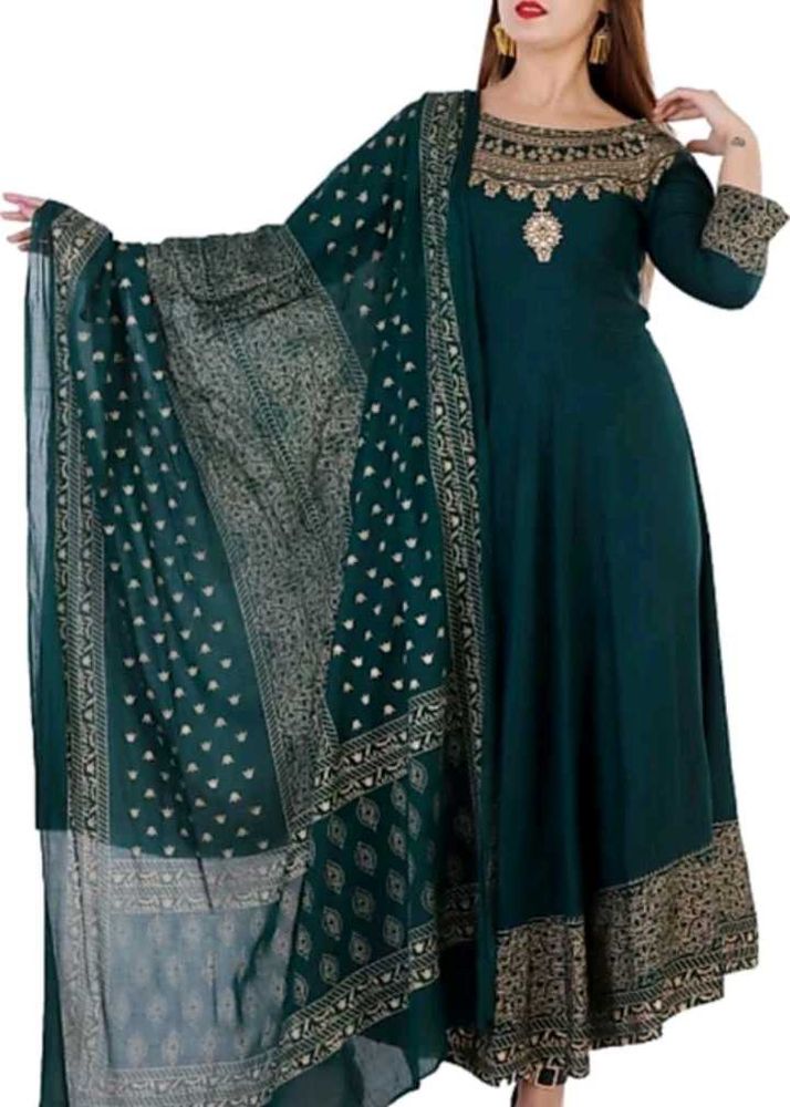 Green &amp; Gold Anarkali Kurta Set