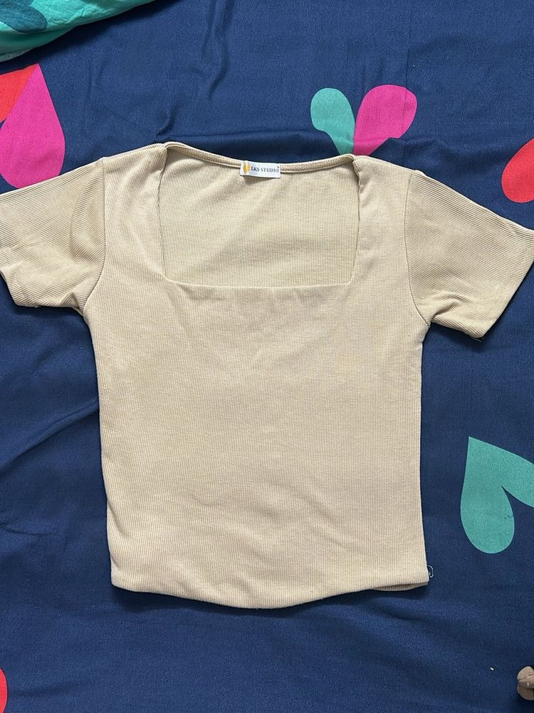 Beige Ribbed Tshirt