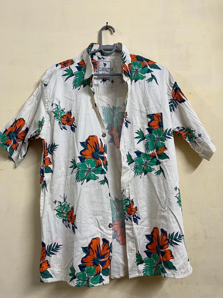 US Polo Mens Half Printed Shirt (White, 42)