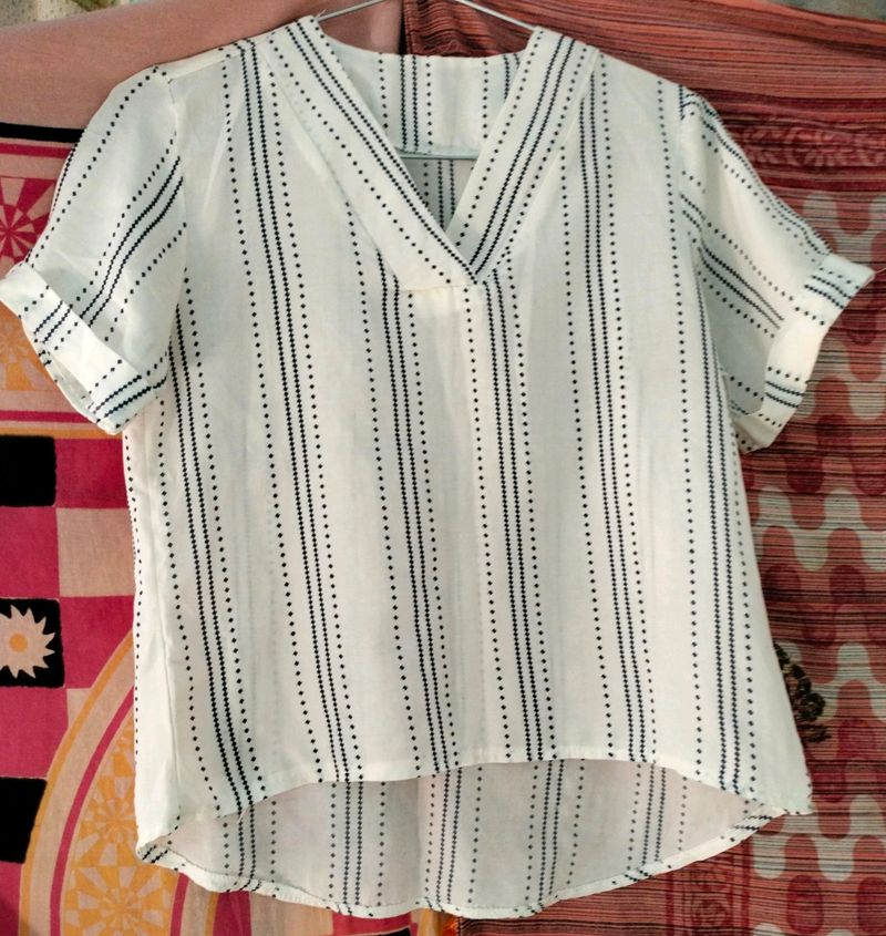 White Sheer Top With Blue Diamond Print