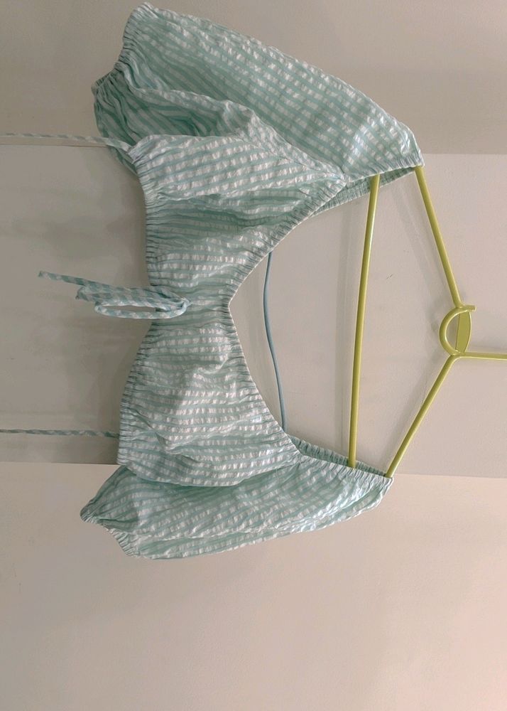 White And Blue Backless Crop Top