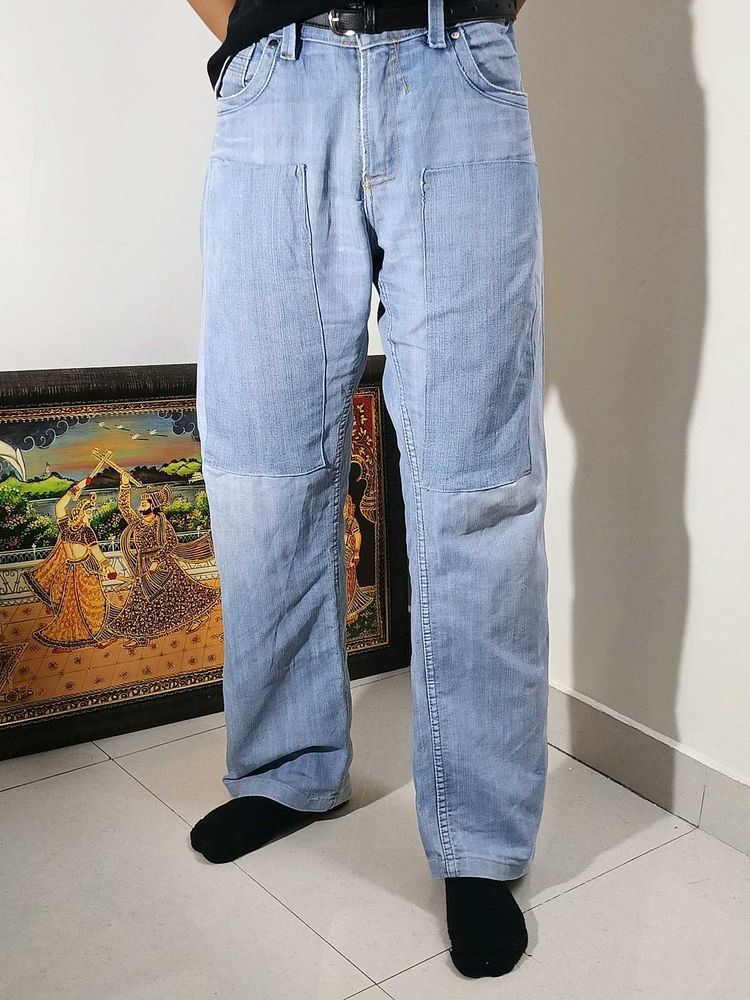Blue Baggy Denim Jeans In Y2k Style