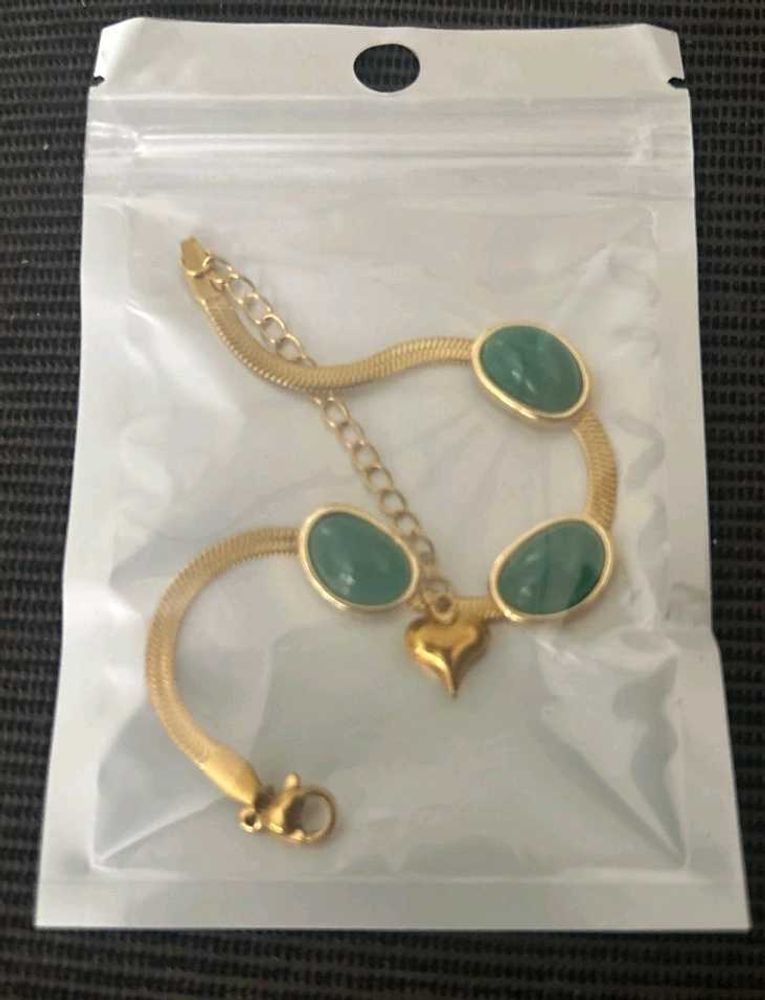 Gold &amp; Green Stone Bracelet