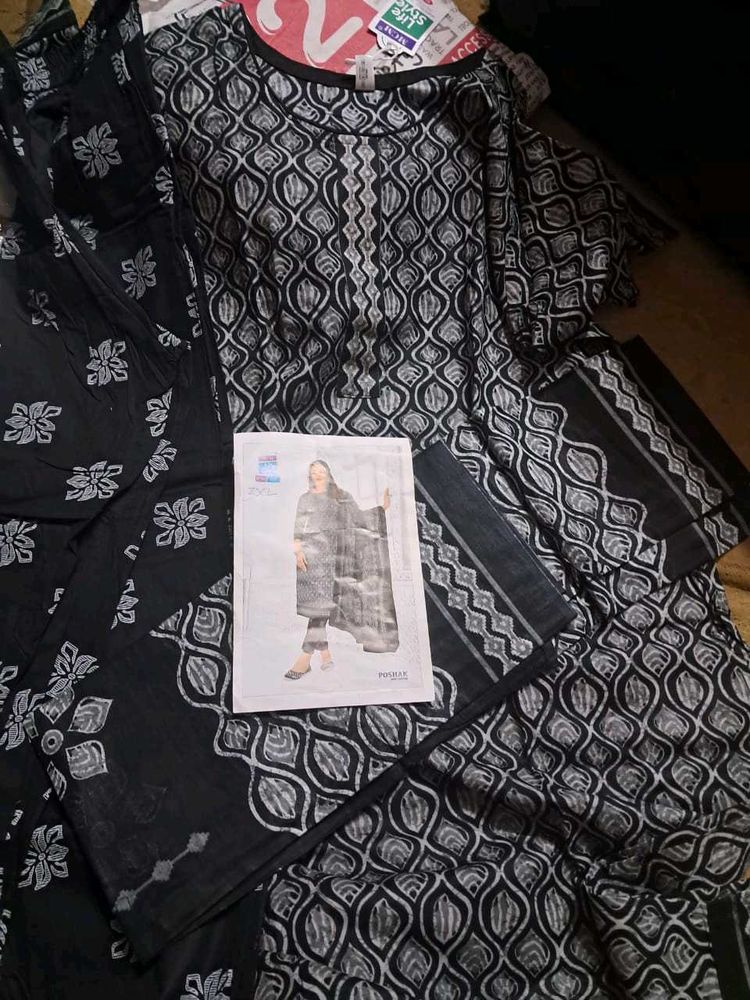 Black &amp; White Printed Salwar Kameez
