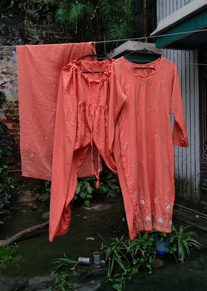Peach Embroidered Kurta Set