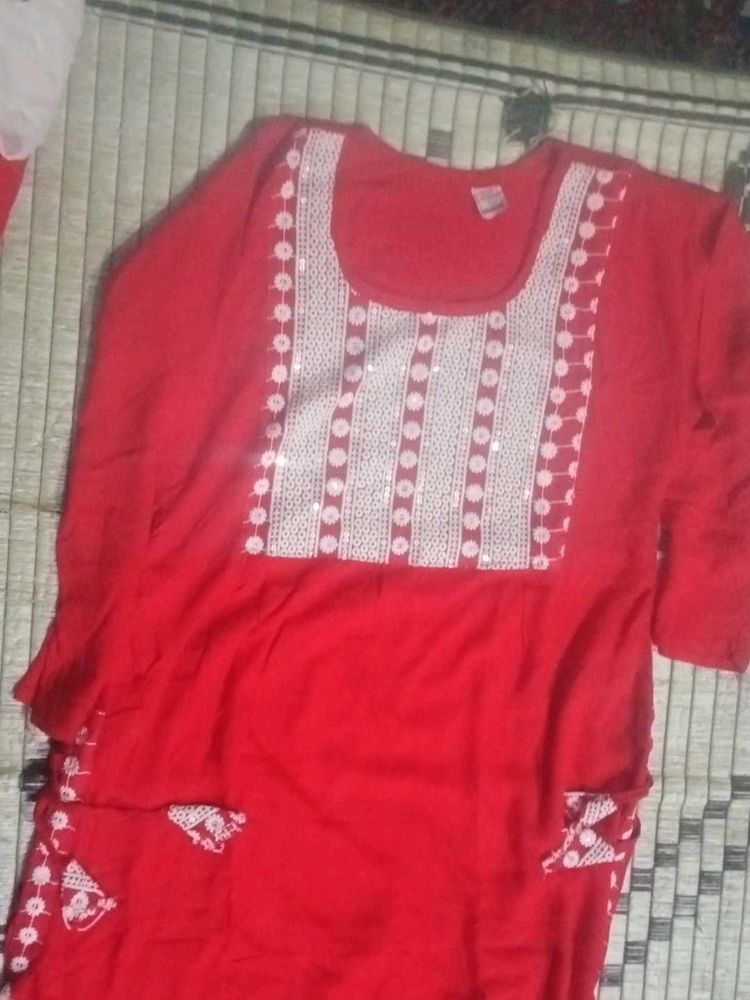 Red Embroidered Nayra Curt Kurti Top