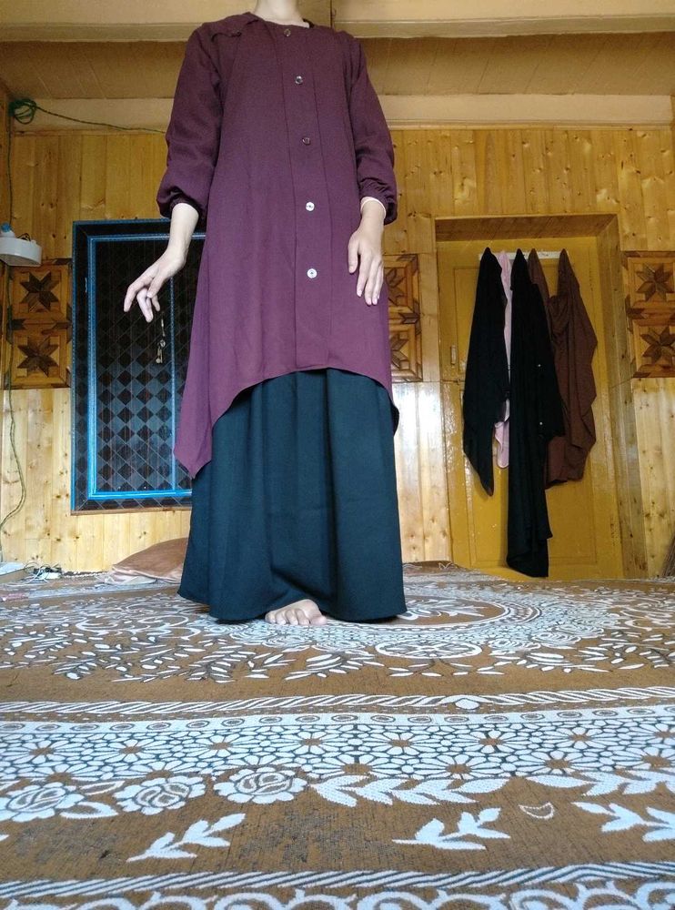 Maroon Button-Down top and skirt Abaya