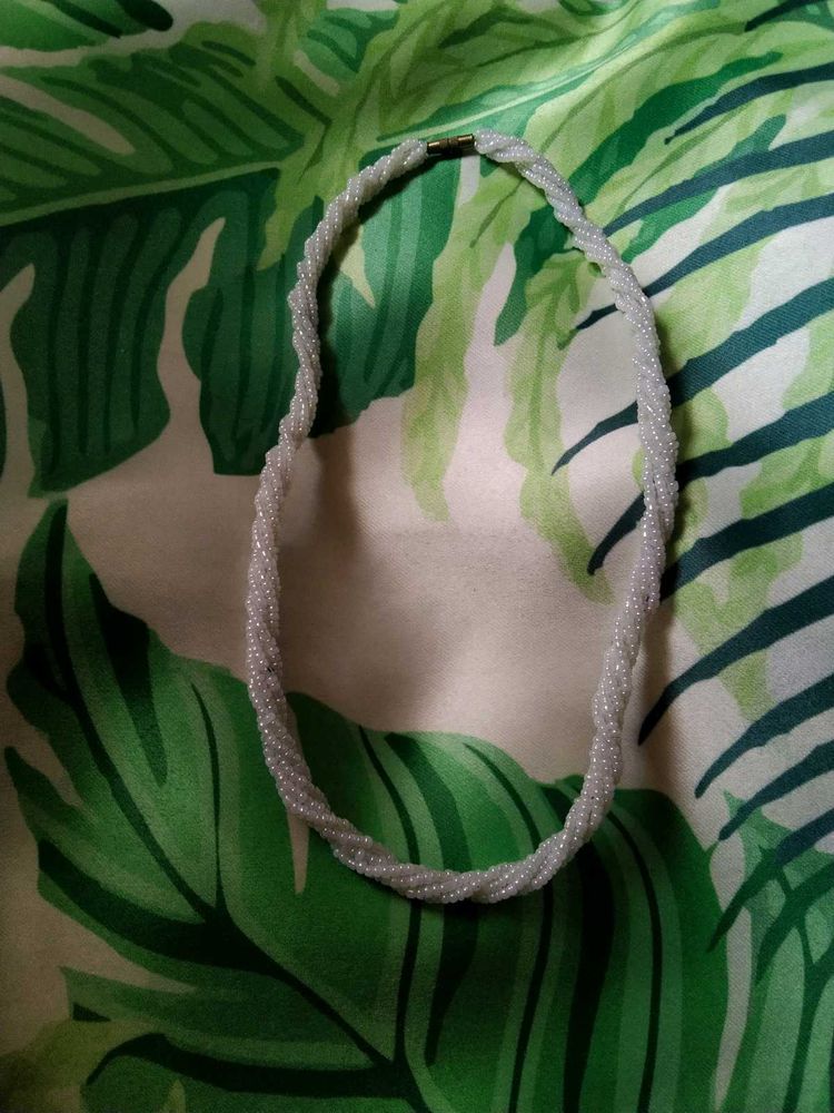 White Bidded Spiral Necklace