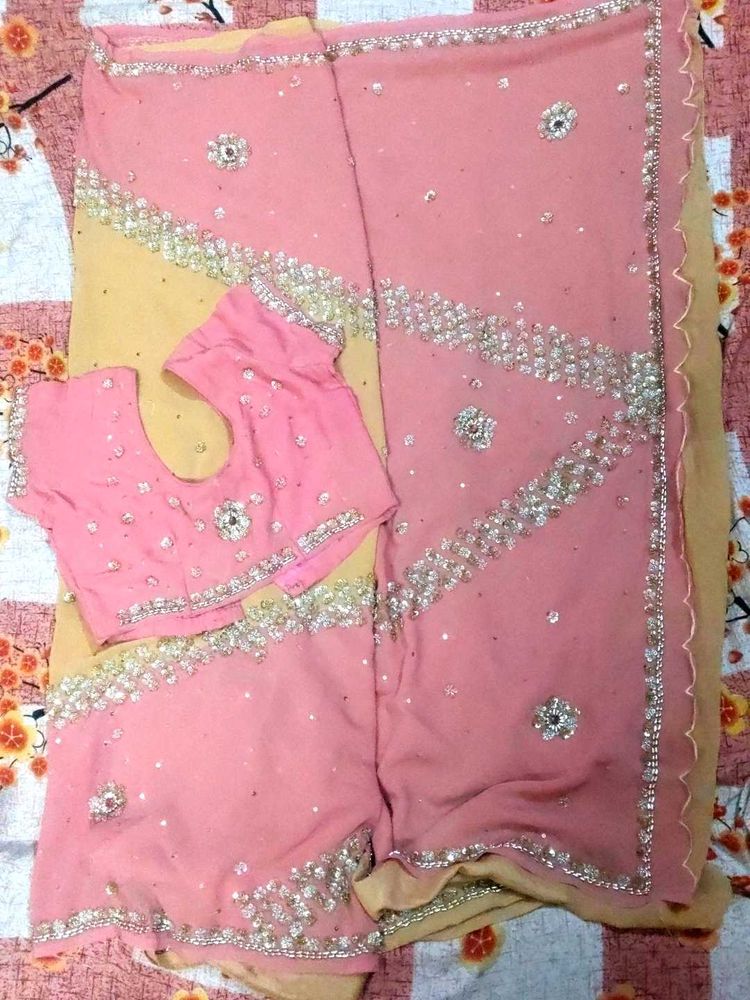Pink Embroidered Saree with Blouse