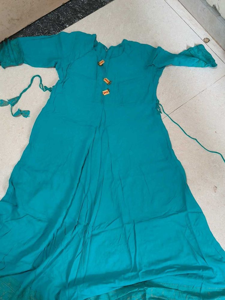 Teal Kurta Dress with Wooden Buttons
