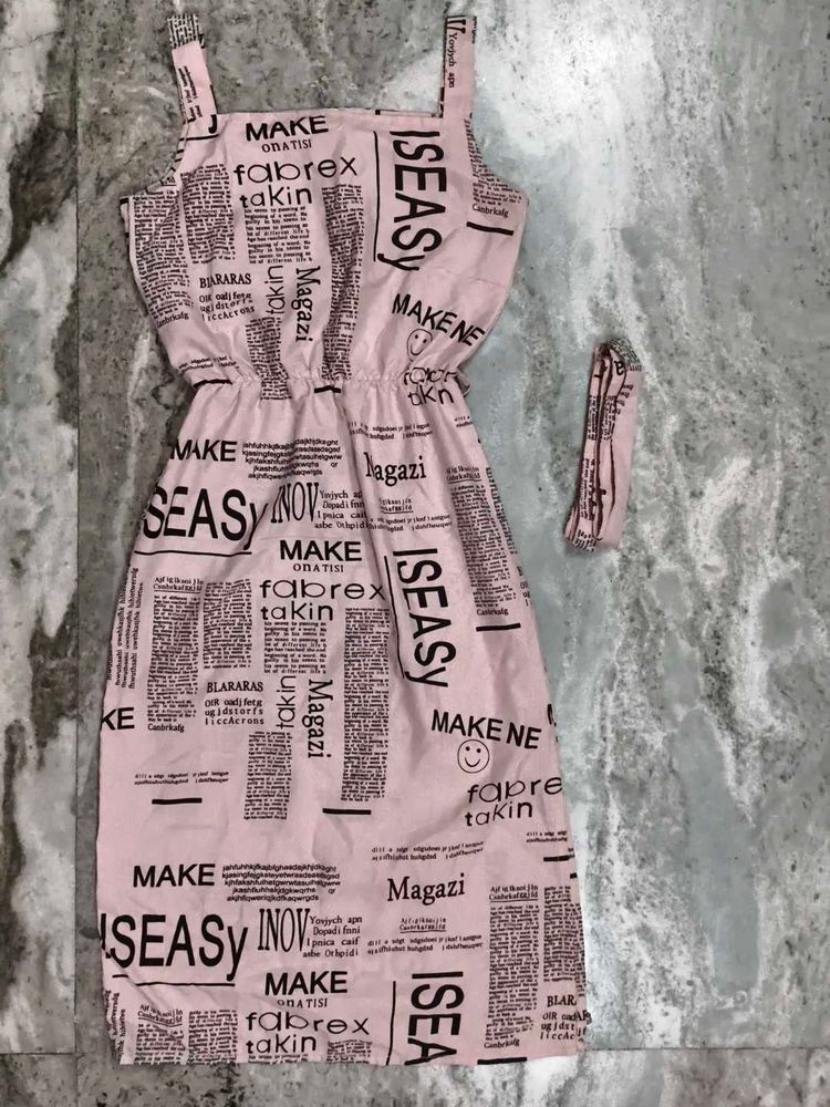Pink Newspaper Print Dress