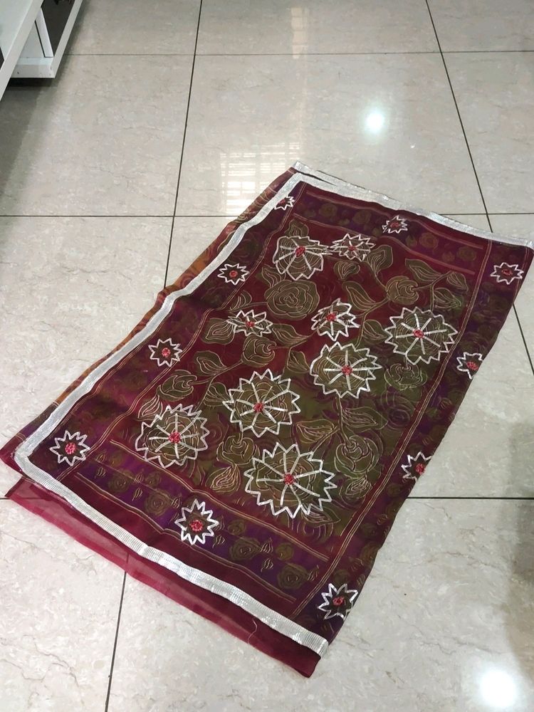 Maroon Colour Cotton , Gota Patti Work Saree