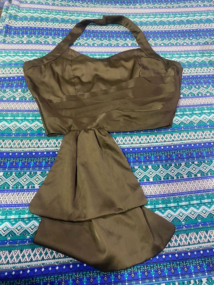 Elegant Brown Party Top and Skirt
