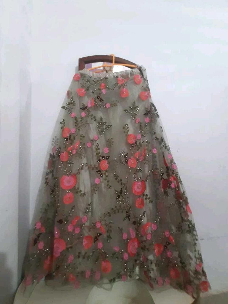 Floral Embroidered Tulle Skirt