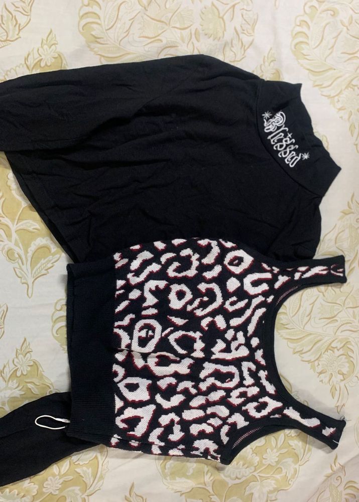 Leaped Print And Black Top