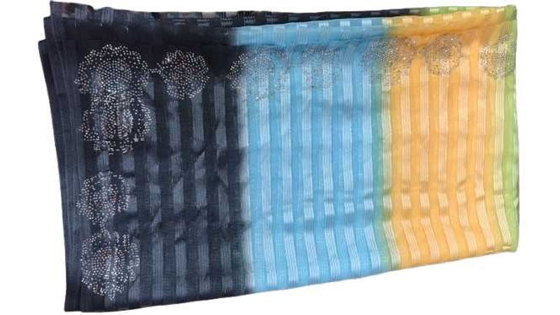 Trendy Multicolor Striped Georgette Saree with Emb