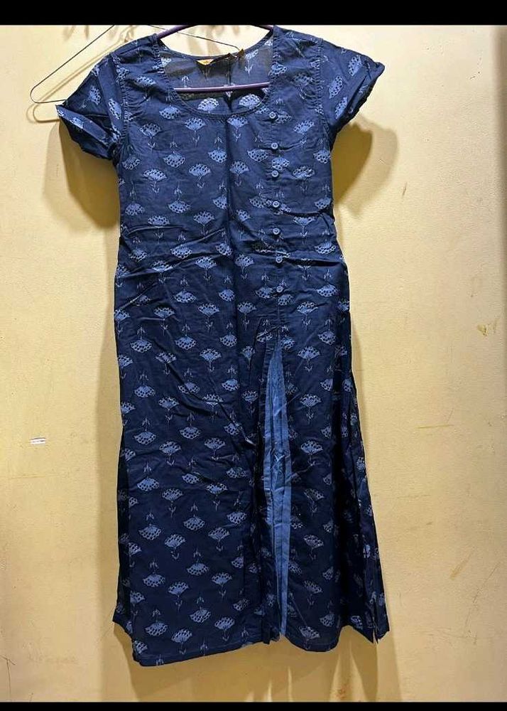 Navy Blue Printed Kurta