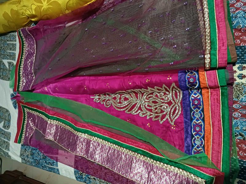 Pink and Green Lehenga Saree