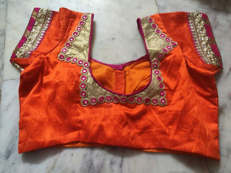 Orange Embellished Saree Blouse