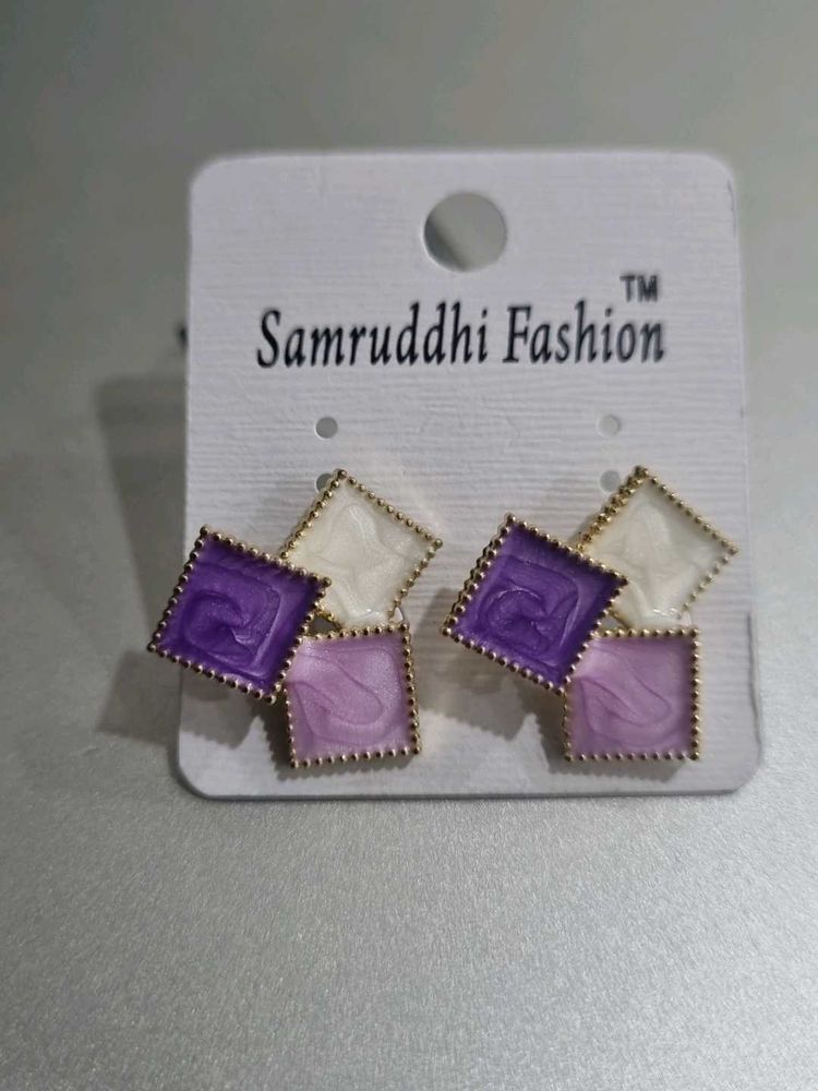 Purple Square Stud Earrings