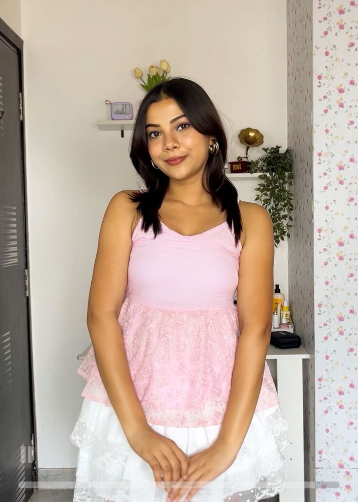 Pink Lace Peplum Top