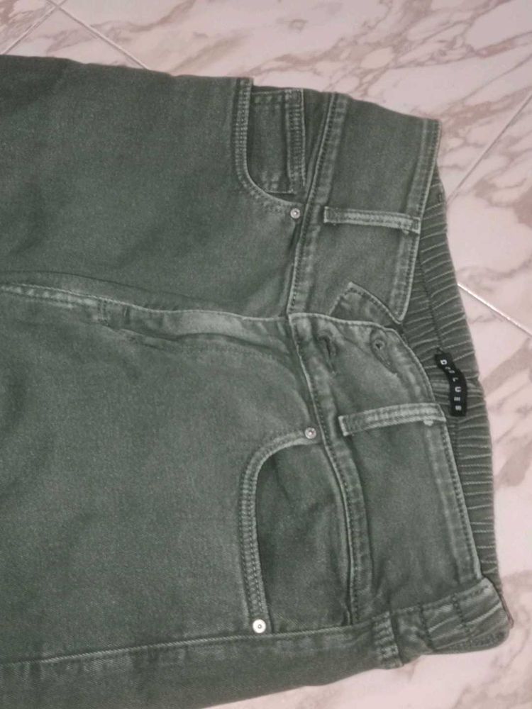 Olive Green Straight Jeans