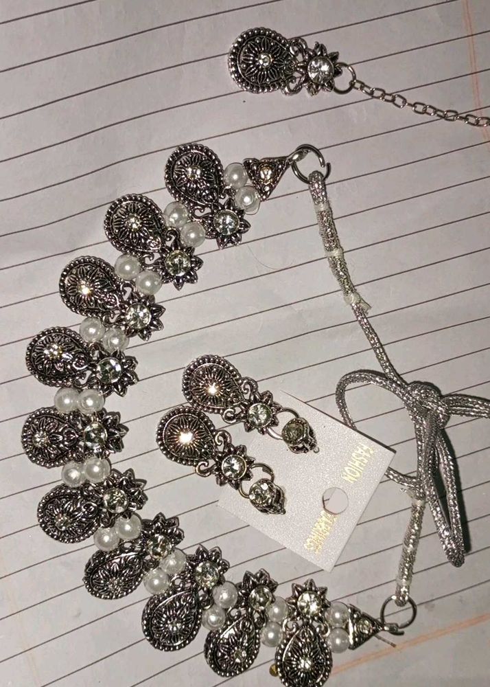 Oxidised White Pearl Jewellery Set