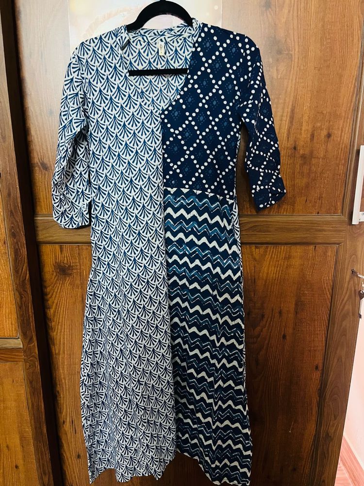 Blue Printed Ethnic Kurta Dress