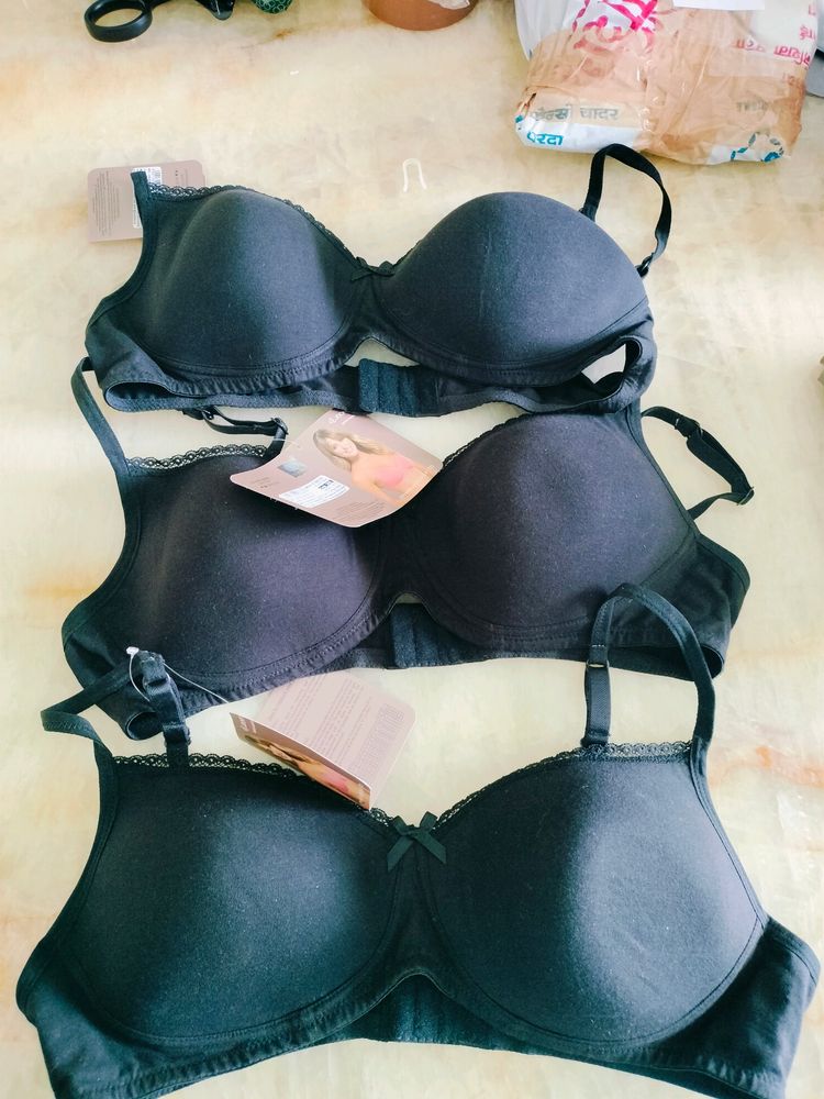 Jockey Set of 3 Black Light Padded Bras - NWT