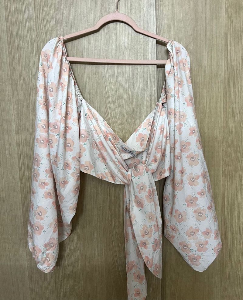 Flowy Peach Floral Off-Shoulder Top