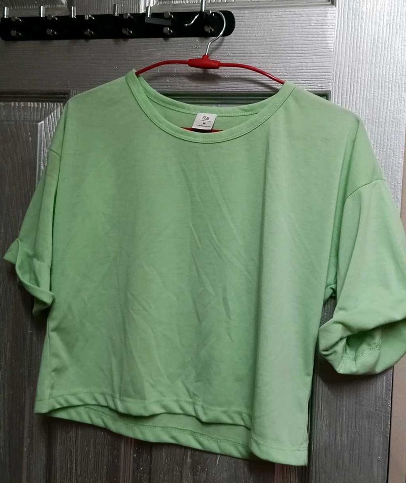 Cute Green Crop T Shirt