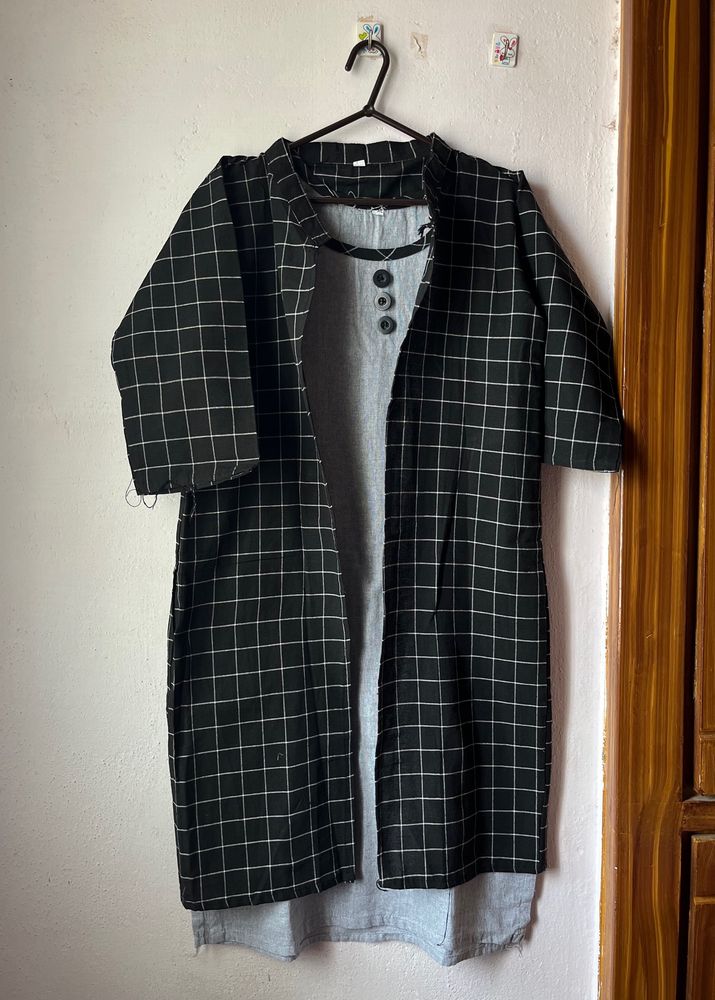 Stylish Black And Grey Kurti With Koti Or Shrug