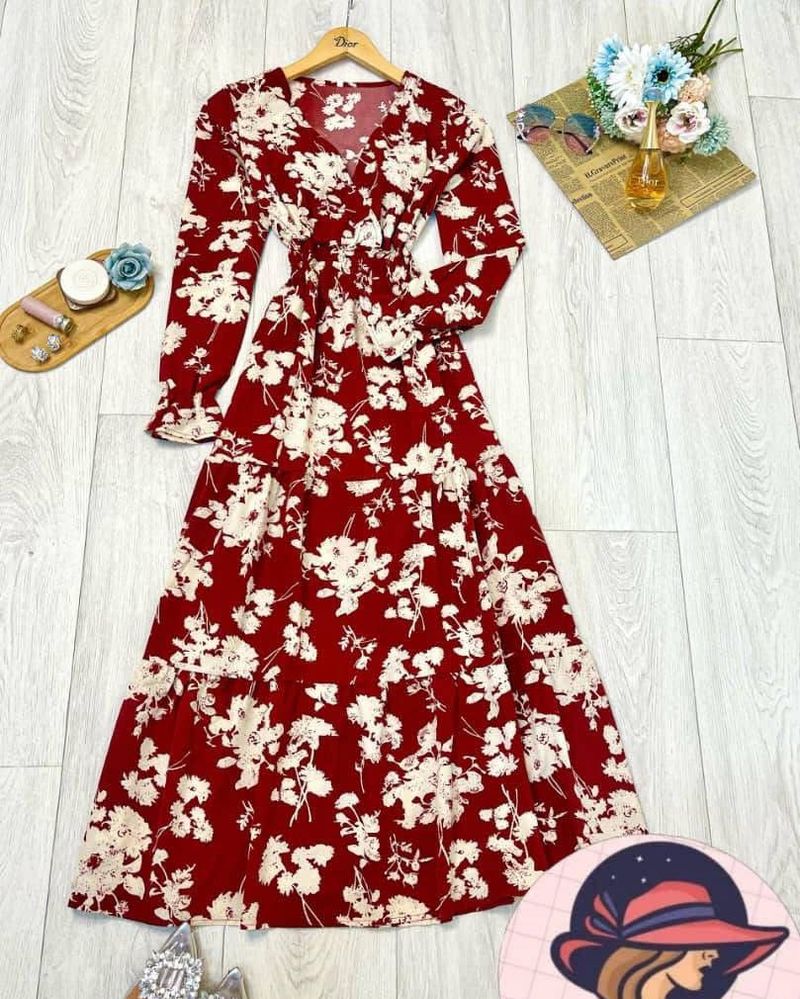 Maroon Floral Print Dress