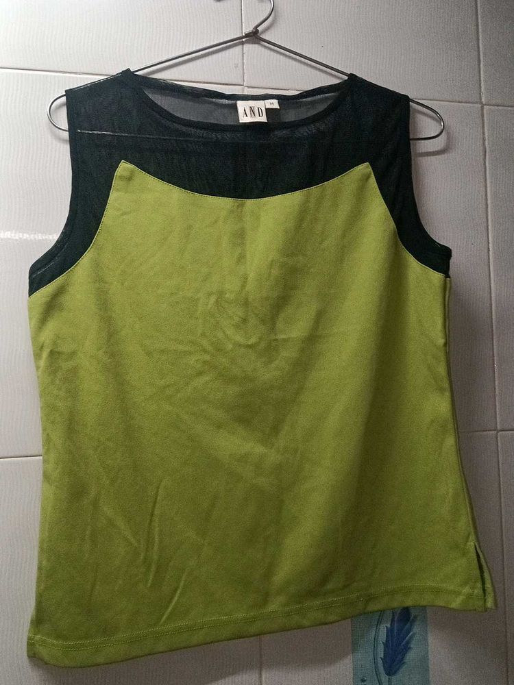 Green Top With Mesh Black Sleeve