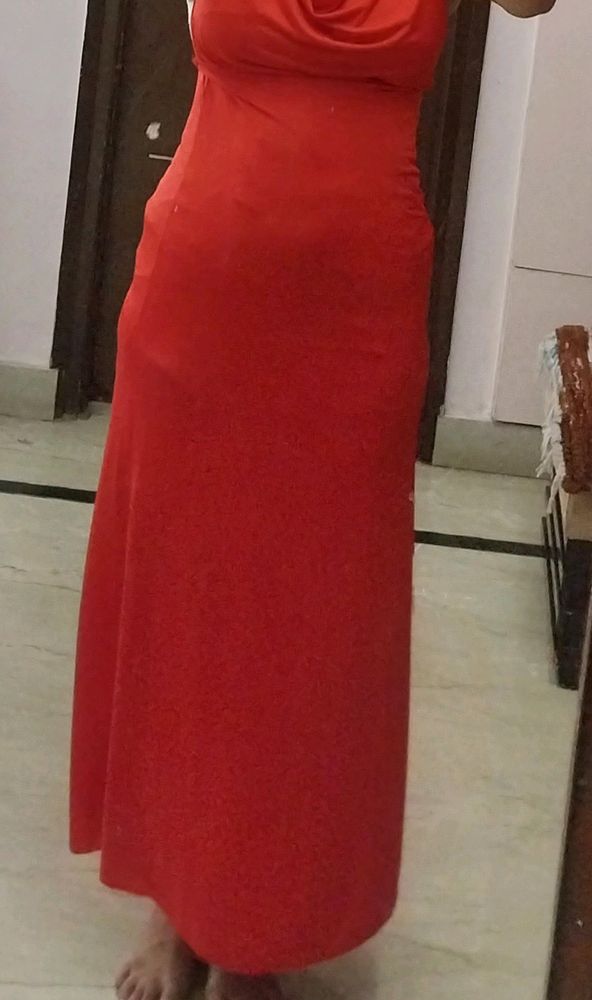 ***Reduced Price-Red full length halter  back less dress