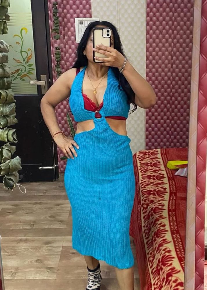 Blue Cutout Midi Dress