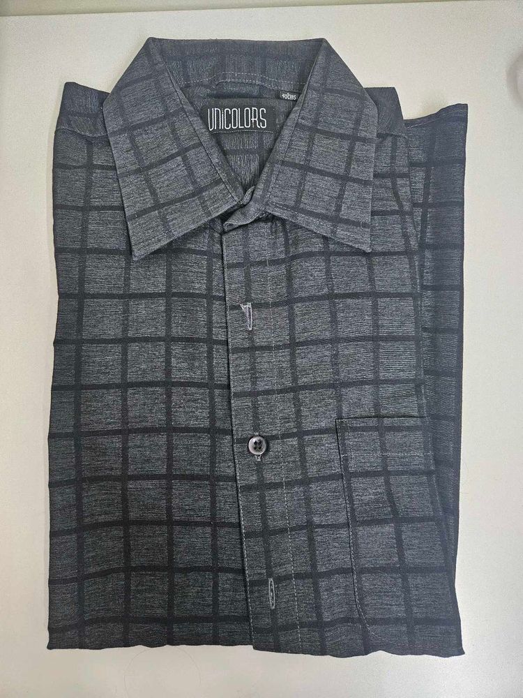 Men Checked Grey-Black Shirt - Size 40 Or Large