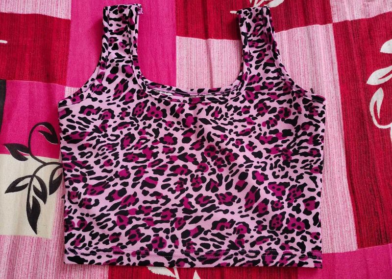 Pink Leopard Print Crop Top