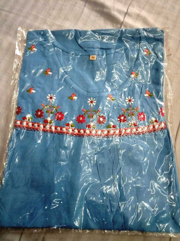 Blue Embroidered Kadai Dress - Size Medium
