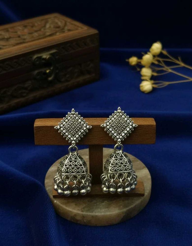 Oxidized Silver Jhumka Earrings
