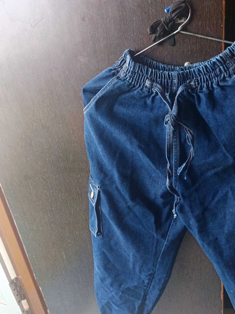 Blue Denim Cargo Pants
