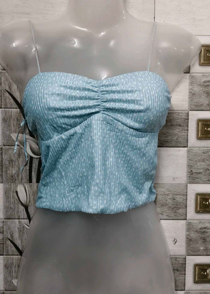 Blue Striped Crop Top