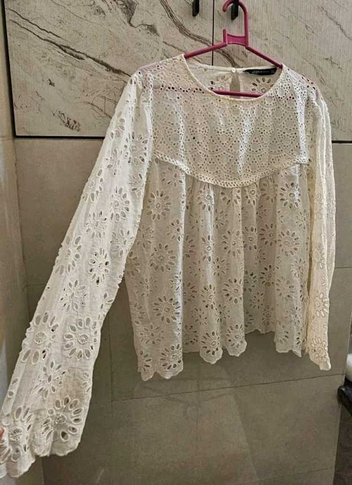 Zara Embroidered Eyelet Top