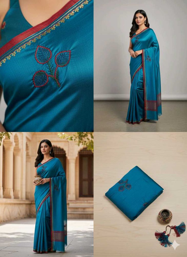 Elegant Teal Embroidered Saree