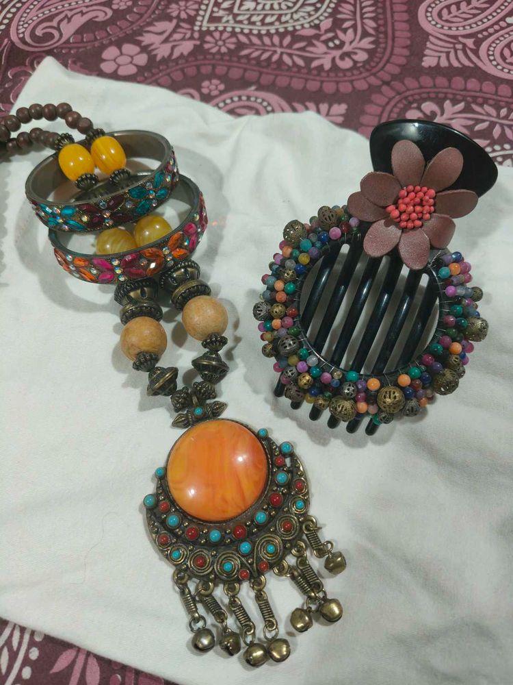 Necklace,Bangles And Hair Clip.