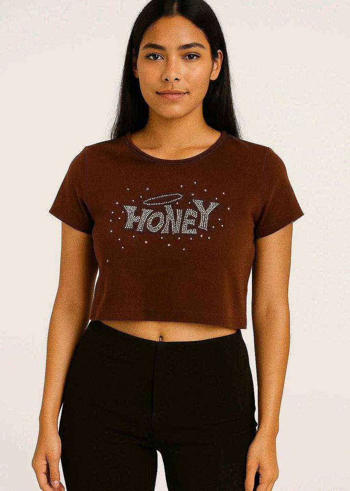 &#34;Honey Halo&#34; Embellished Crop Tee