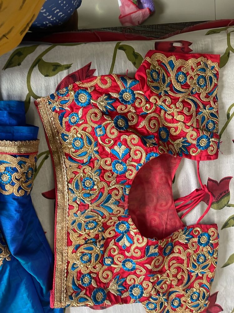 Blue Saree With Designer Blouse (never Used)